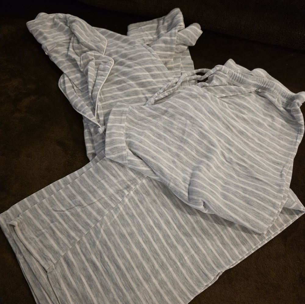 Light Grey & White Striped Pajama Set
